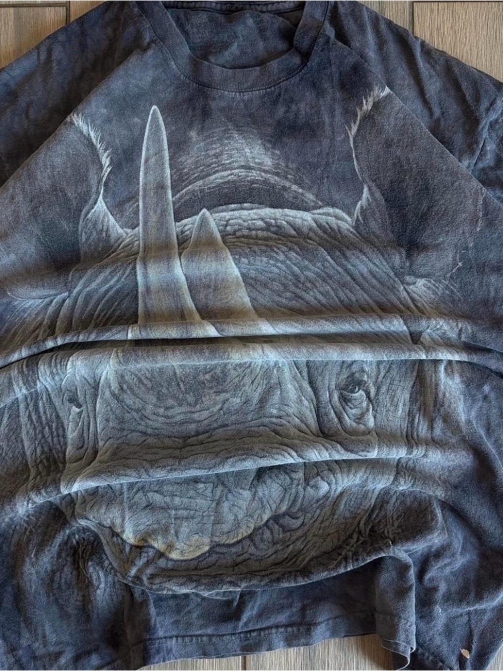 The Mountain Men's Short Sleeve T-Shirt in Black and Gray with Rhino Graphic